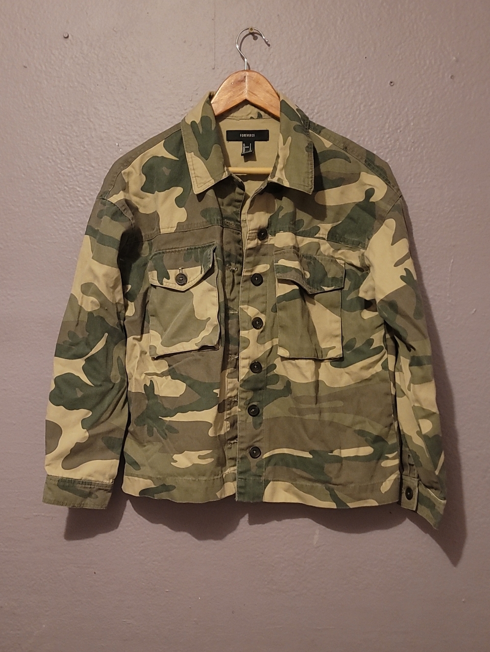 Forever 21 Men's Camouflage Button-Up Field Jacket - Green & Tan